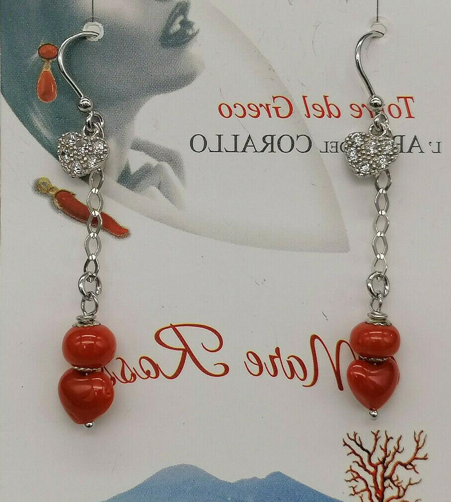 orecchini pendenti da donna vero corallo rosso