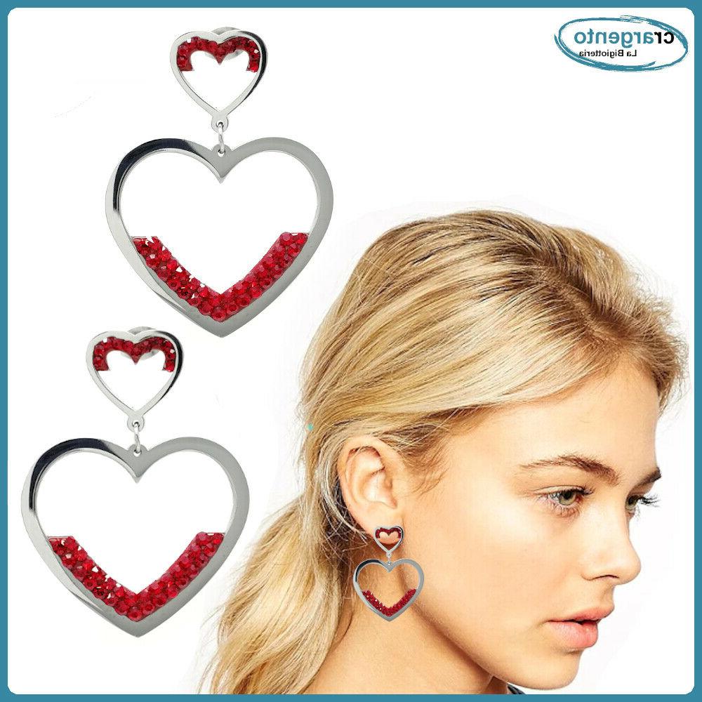 orecchini pendenti donna cuore cerchio acciaio inox