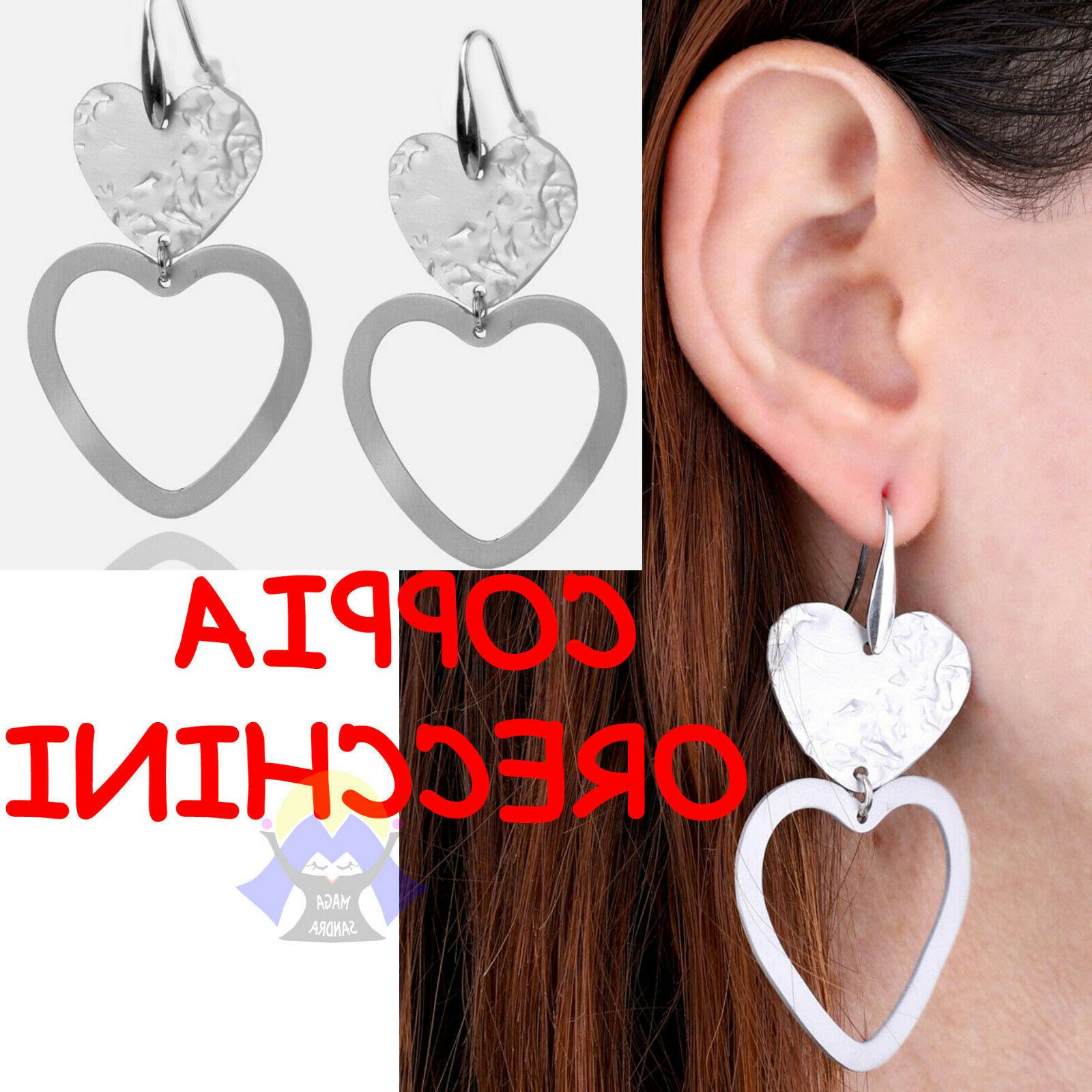 orecchini pendenti donna cuore grandi color argento