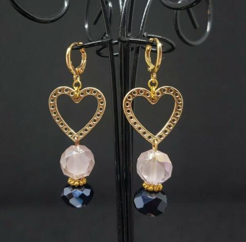 orecchini pendenti donna cuori oro con cristalli