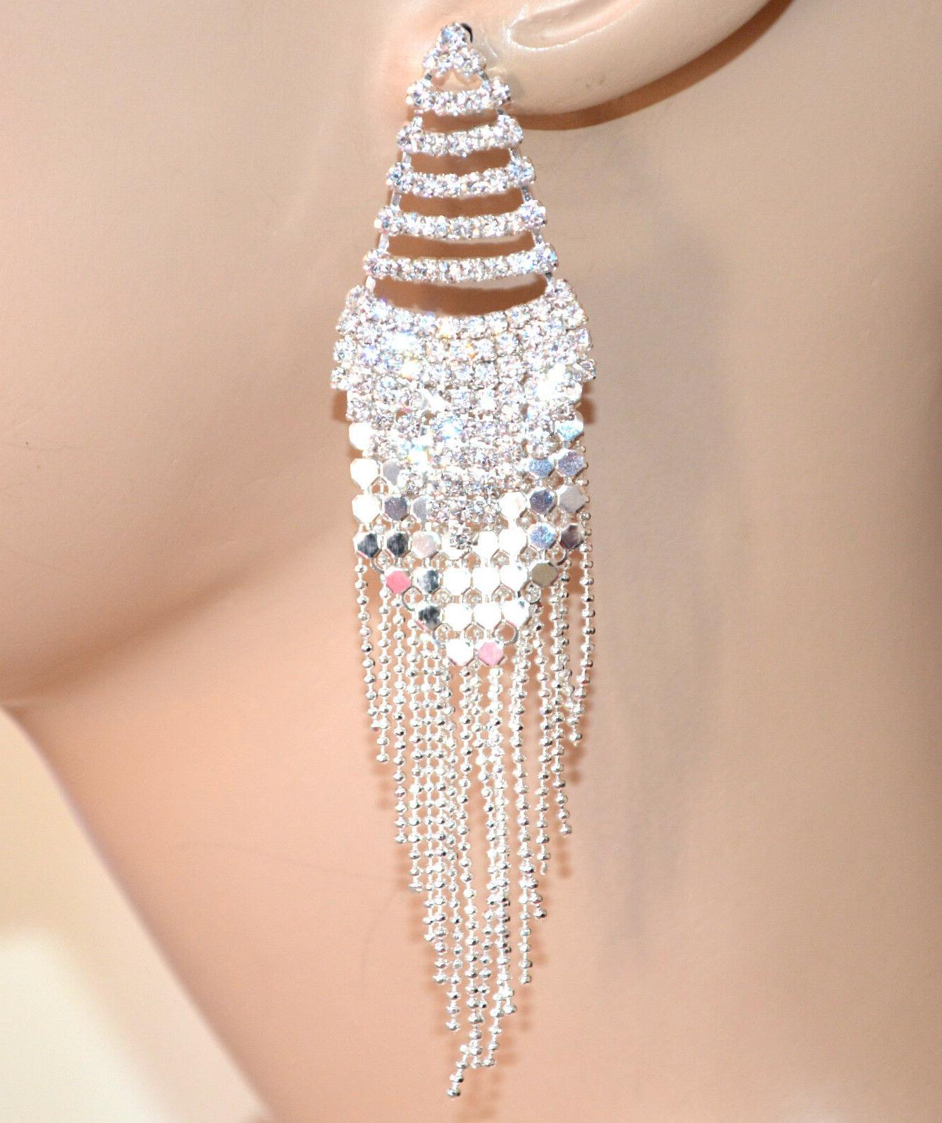 orecchini pendenti fili lunghi argento donna strass