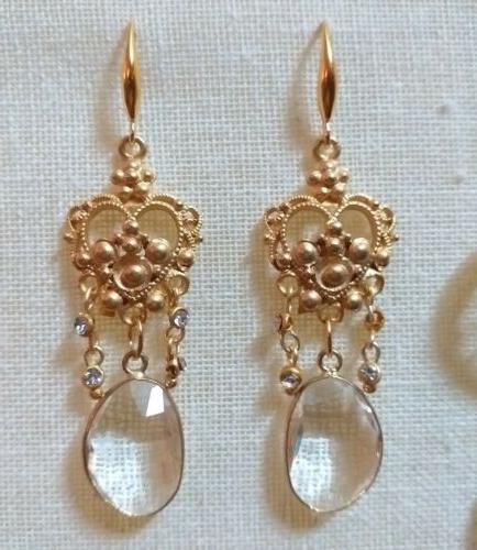 orecchini pendenti filigrana ottone dorato con cristallo