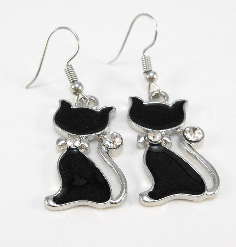 orecchini pendenti gatto nero gattino smaltato