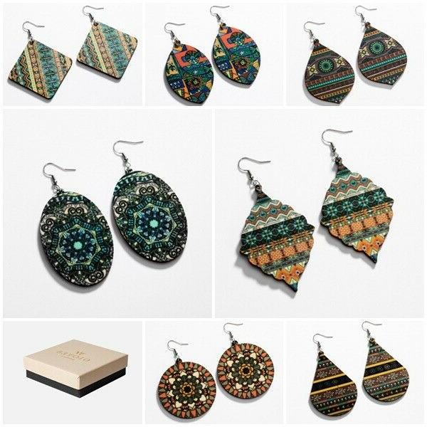 orecchini pendenti in legno a goccia rotondi