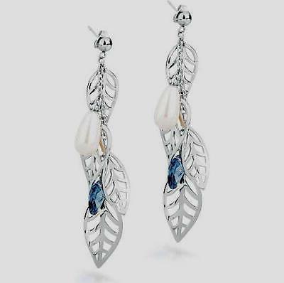 orecchini pendenti leaves con swarovsky e perle