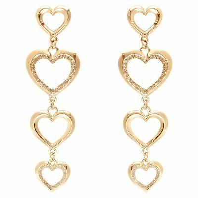 orecchini pendenti lunghi ottone rosato cuore glitter