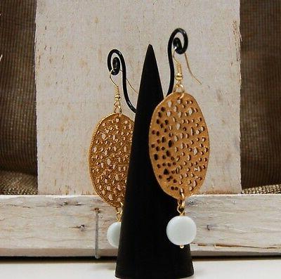 orecchini pendenti ottone tondina agata bianco monachelle