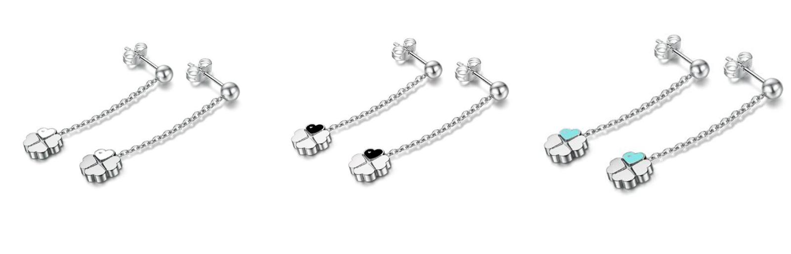 orecchini pendenti quadrifoglio in acciaio no nichel