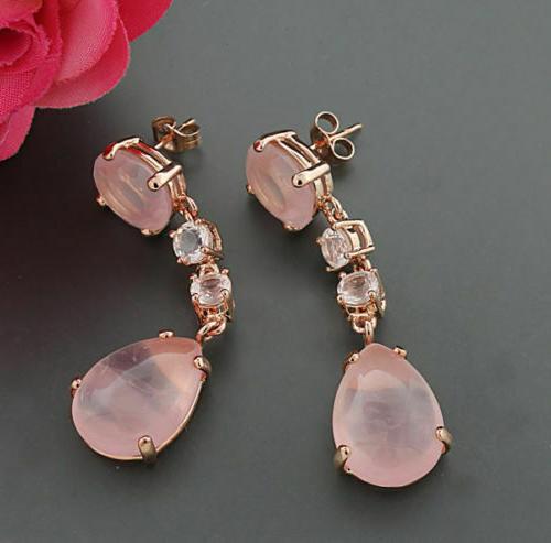 orecchini pendenti quarzo rosa 45 carati lungo