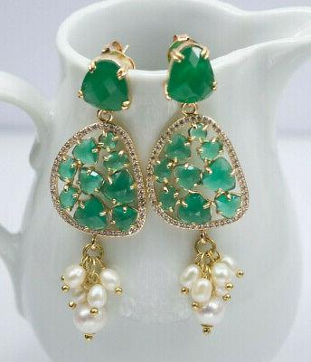orecchini pendenti quarzo smeraldo perle naturali zirconi