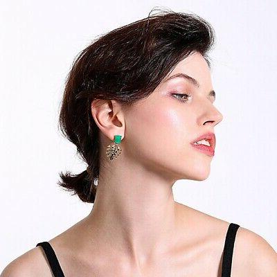 orecchini pendenti rettangolari nel resina verde foglia