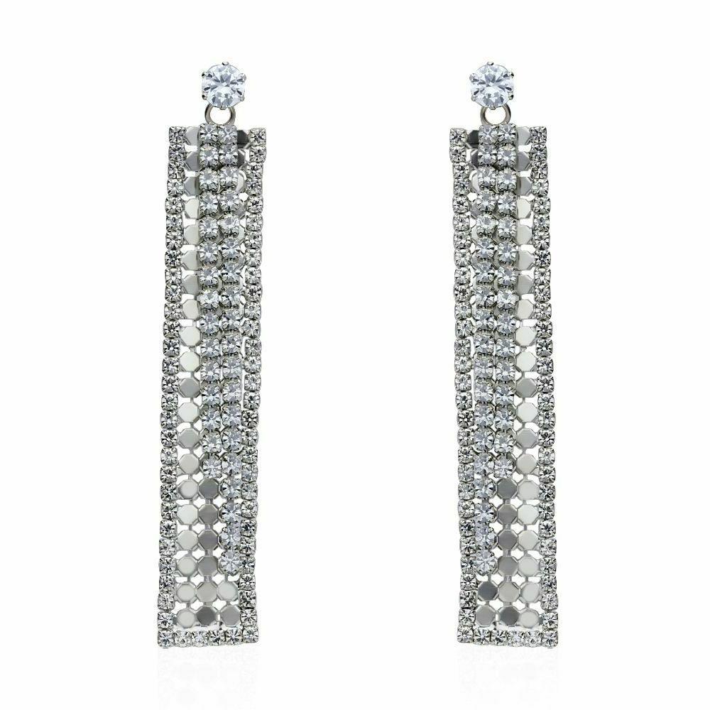orecchini pendenti rettangolari strass metallo silver elegan