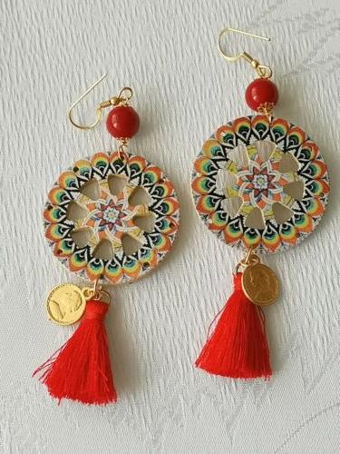 orecchini pendenti ruote carretto siciliano in legno