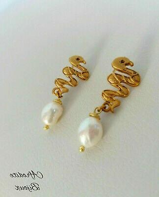 orecchini pendenti serpente color oro ottone con