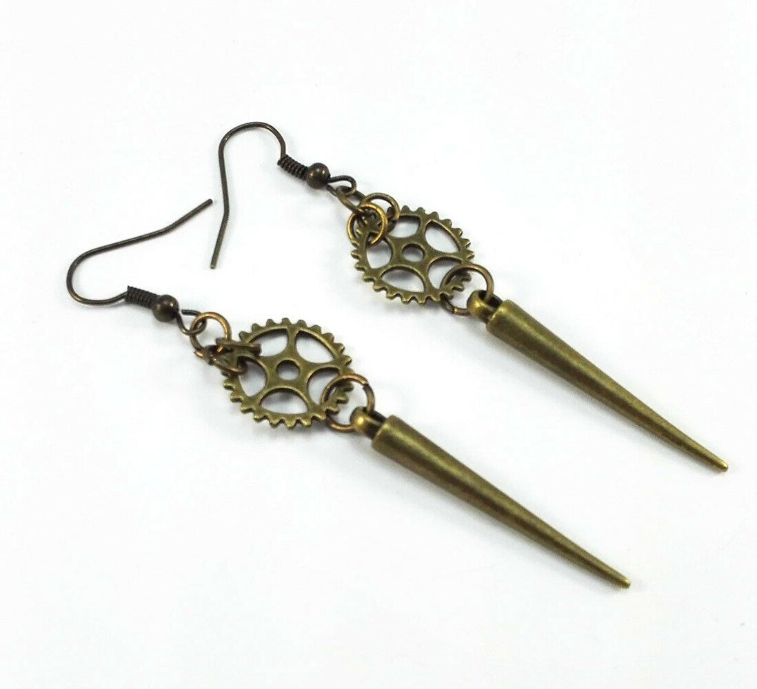 orecchini pendenti steampunk punte bronzo
