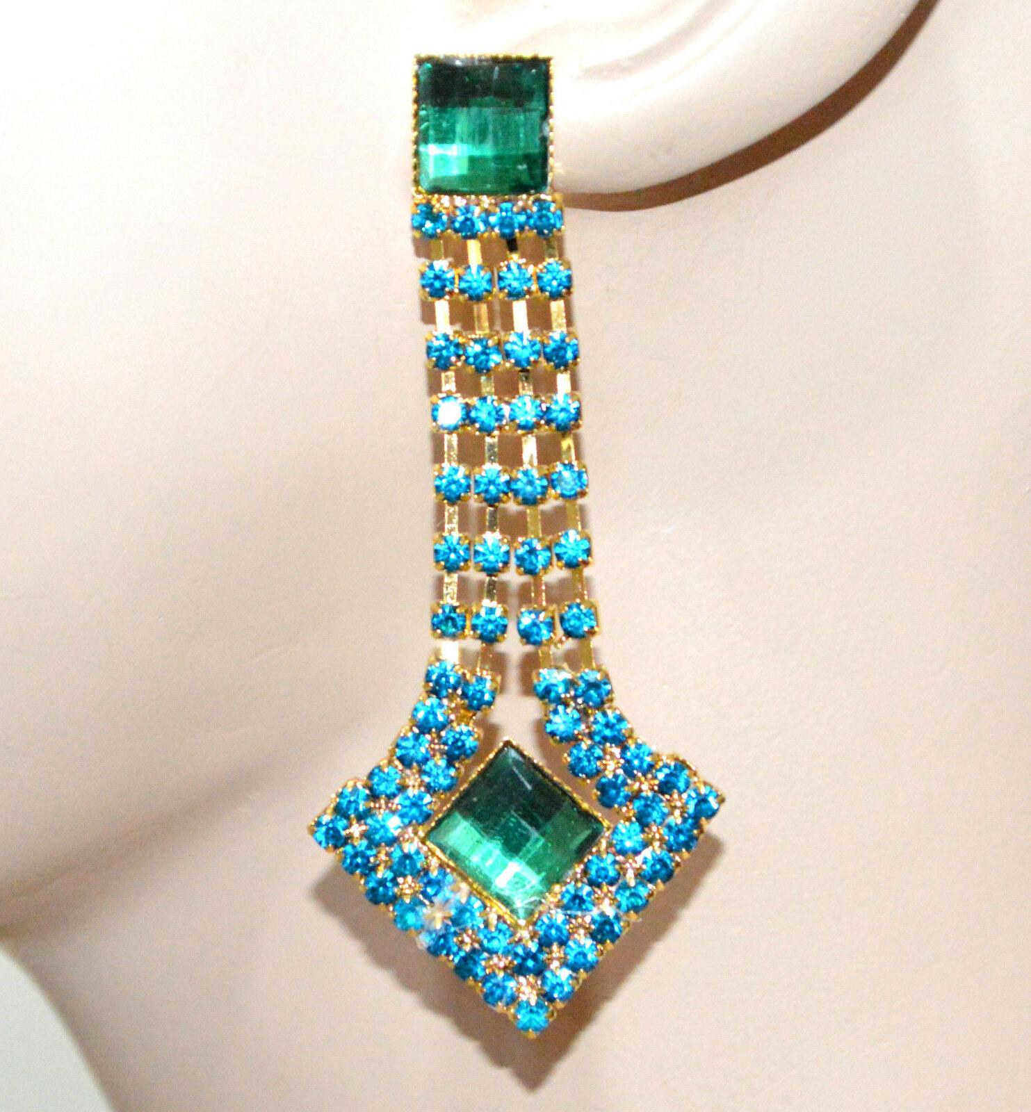 orecchini pendenti strass azzurri cristalli verdi donna