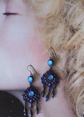 orecchini pendenti strass blu azzurri lilla j5