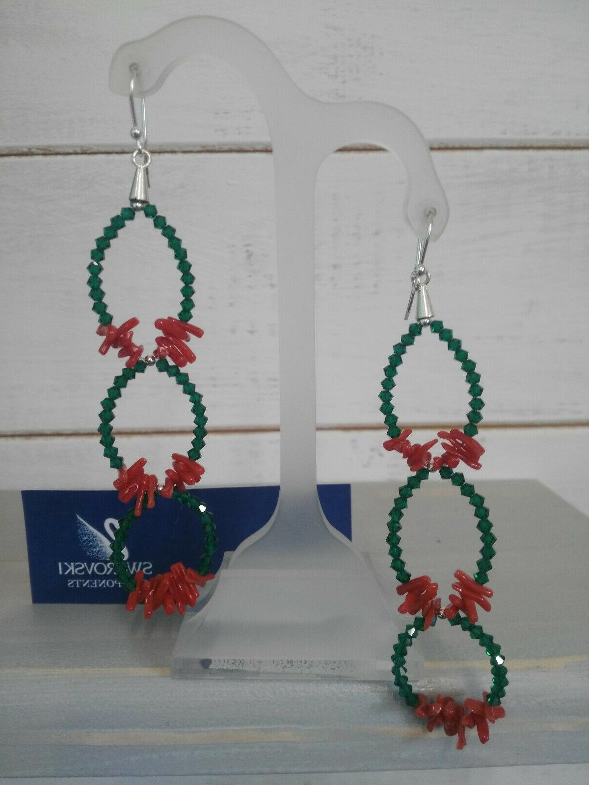 orecchini pendenti verde smeraldo con corallo naturale