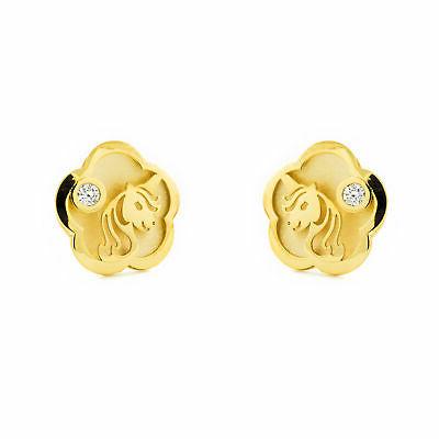 orecchini per bambina fiore con unicorno oro