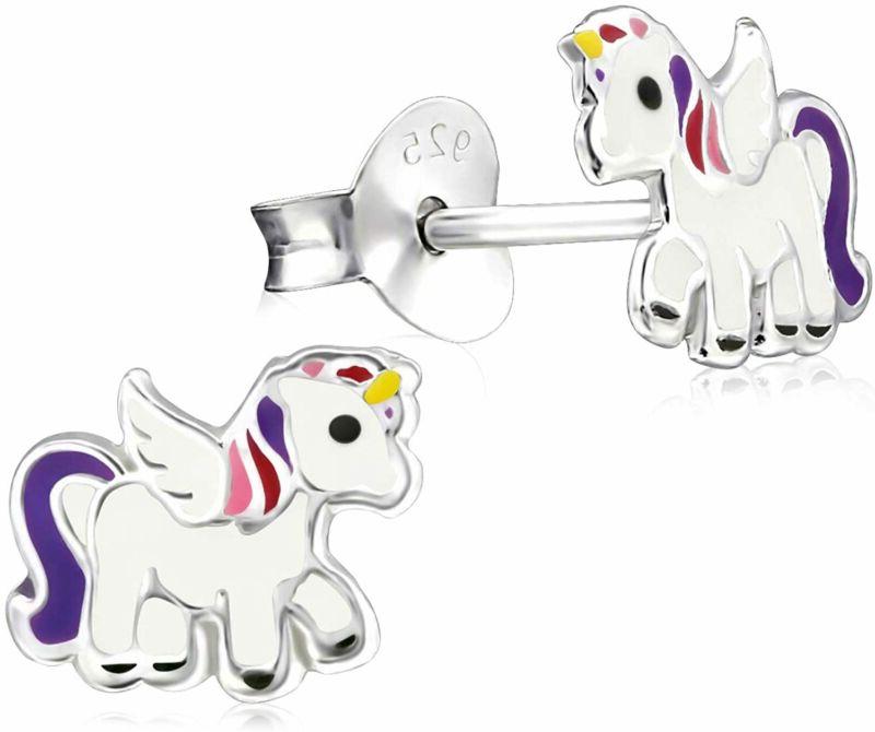 orecchini per bambina motivo unicorno in argento