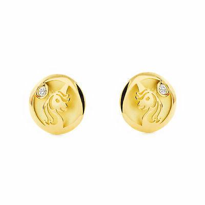 orecchini per bambina rotondo con unicorno oro