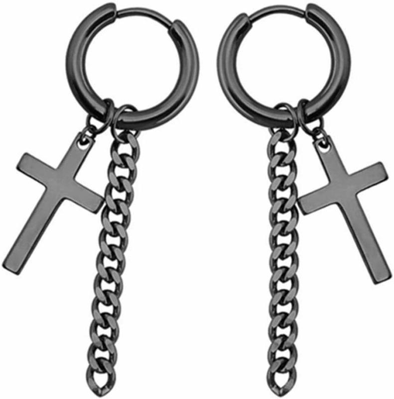 orecchini piccoli a cerchio nero con lunga