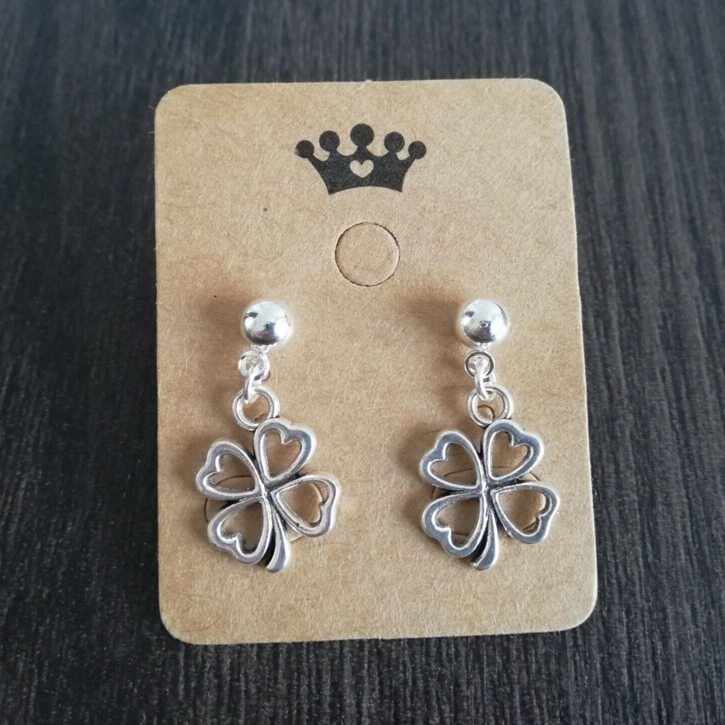 orecchini piccoli acciaio quadrifoglio porta fortuna pendent