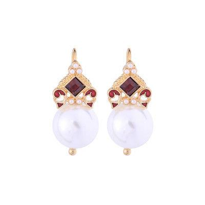 orecchini piccolo lampadario rosso perle bianco smalto