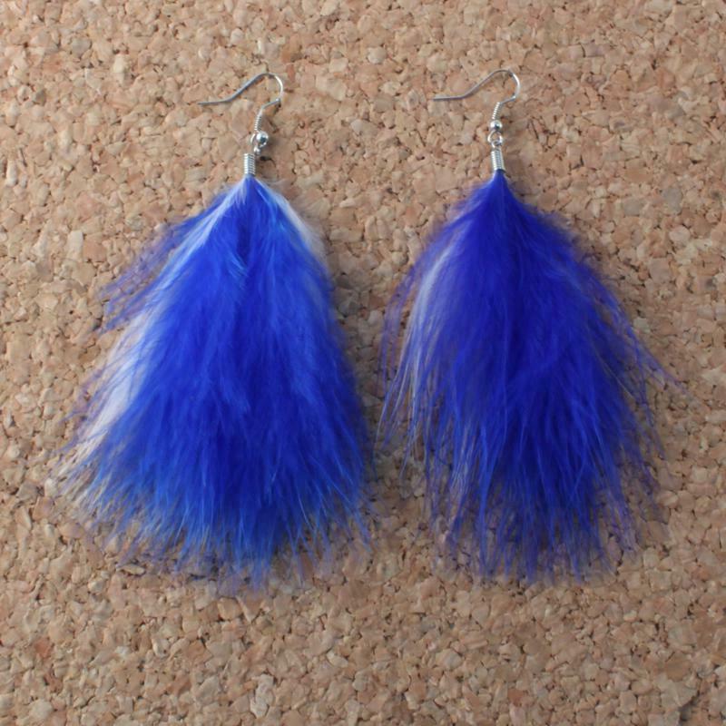 orecchini piuma grandi bicolore blu bianco