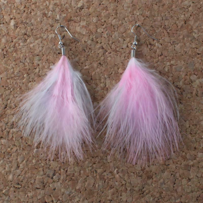 orecchini piuma grandi bicolore rosa bianco