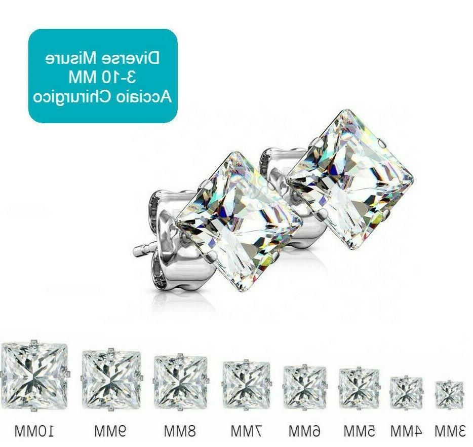 orecchini punto luce acciaio brillante princess quadrato