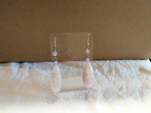 orecchini quarzo rosa a goccia con pietra