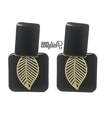 orecchini rettangolari foglia nero e oro opaco