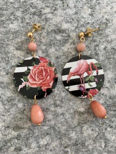 orecchini rosa fenicottero fiore bigiotteria inlebole