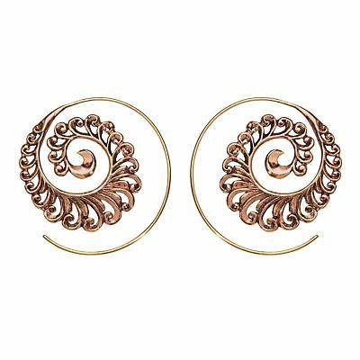 orecchini spirali piume di pavone tribali ottone