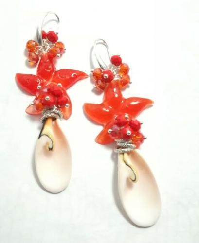 orecchini stella marina rossa grapple cristallo conchiglia