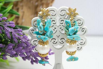 orecchini turchese vera e perle naturali argento