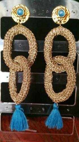 orecchini uncinetto e cristallo turchese