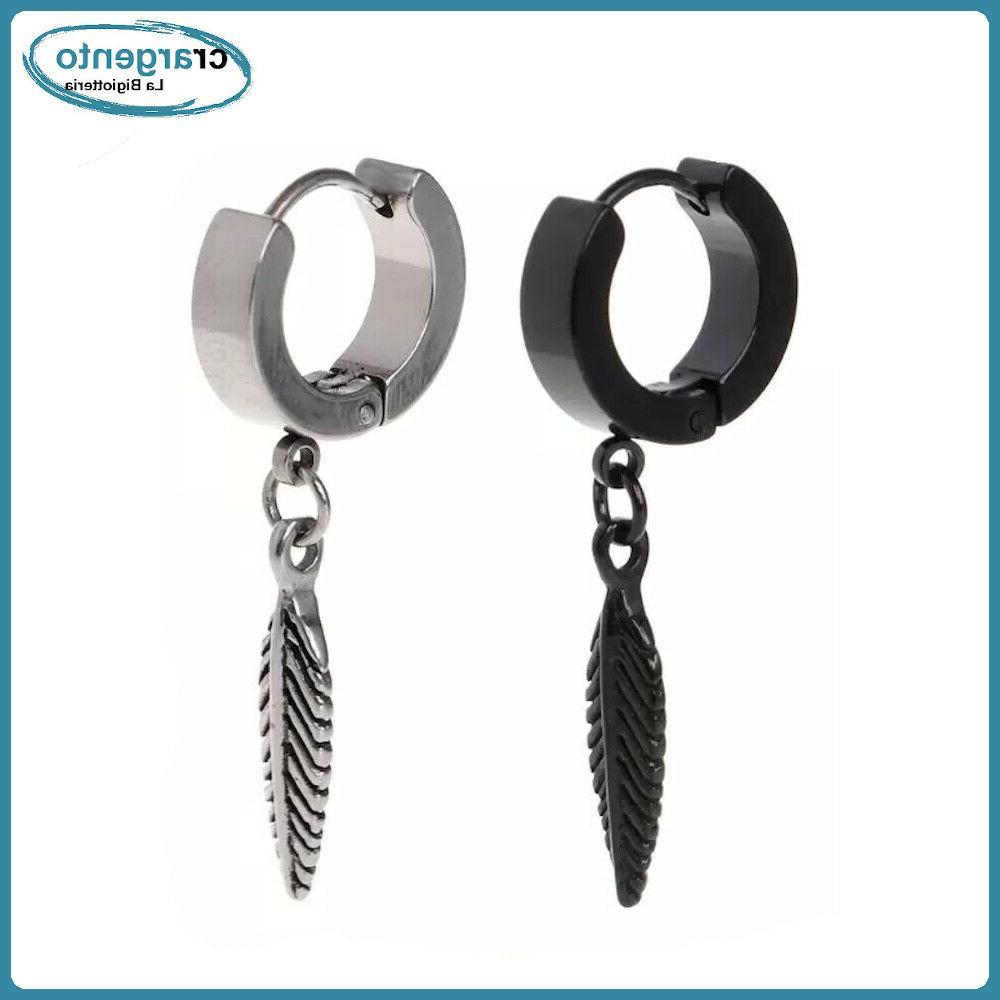 orecchini uomo cerchio con pendente piuma orecchino