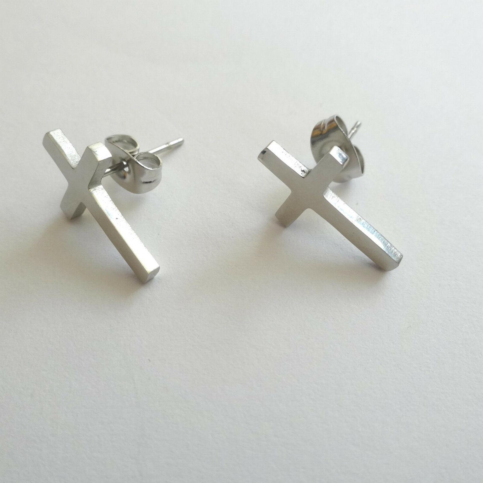 orecchini uomo donna lobo croce in acciaio