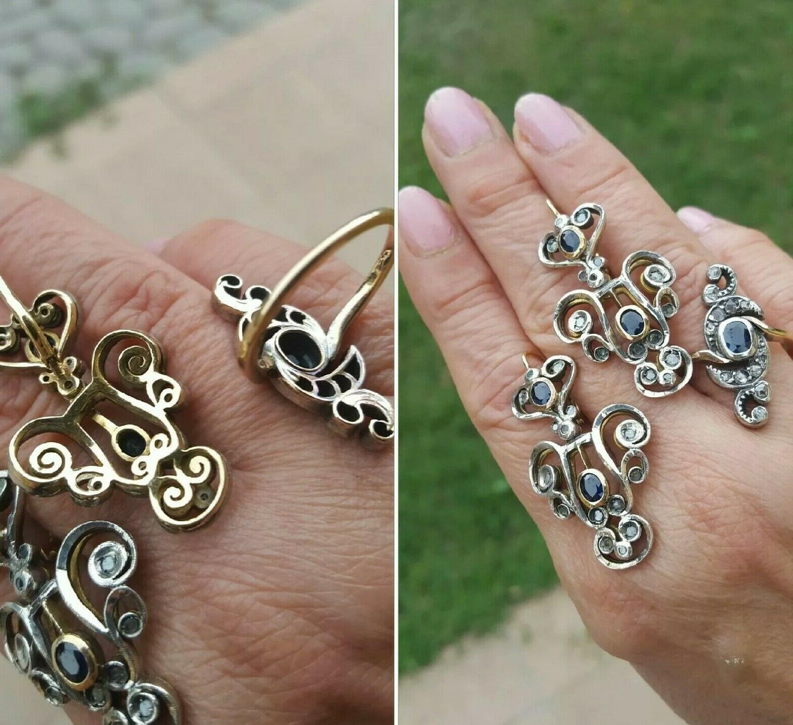 orecchini vintage 18kt zaffiri diamanti oro antique