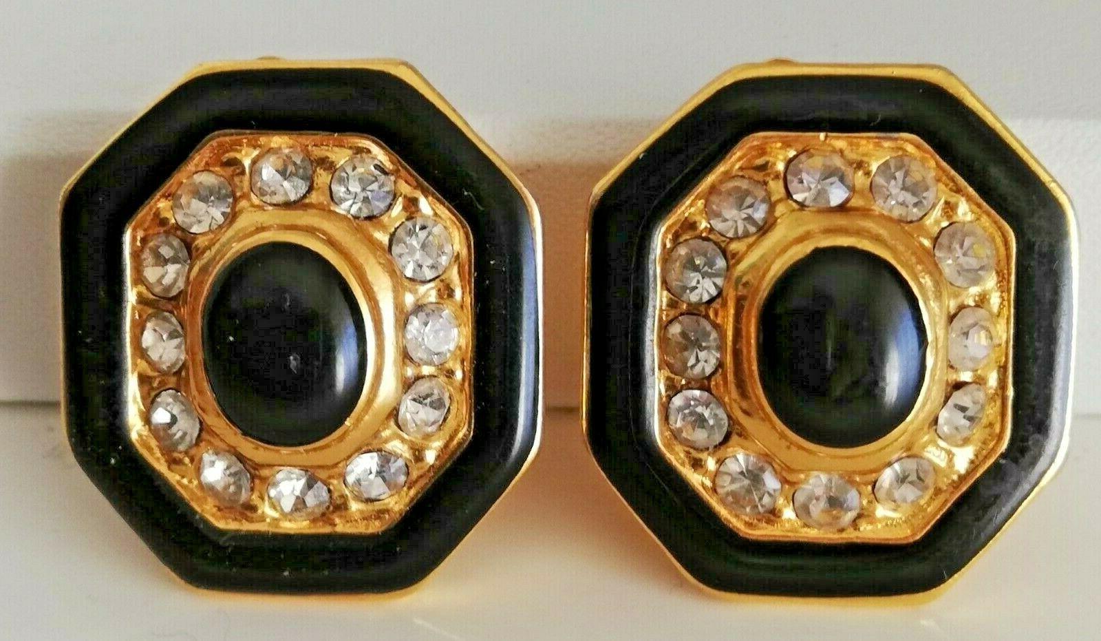 orecchini vintage 80s esagonali smalto nero oro