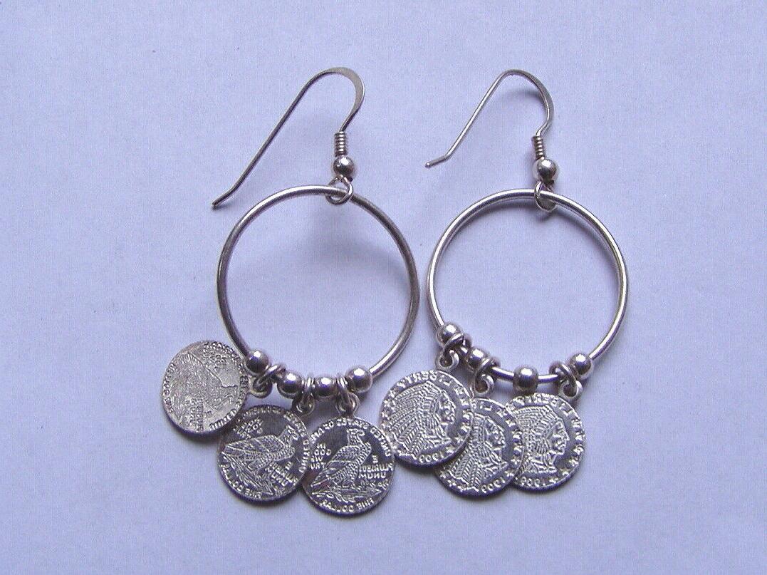 orecchini vintage argento 925 pendenti con monetine