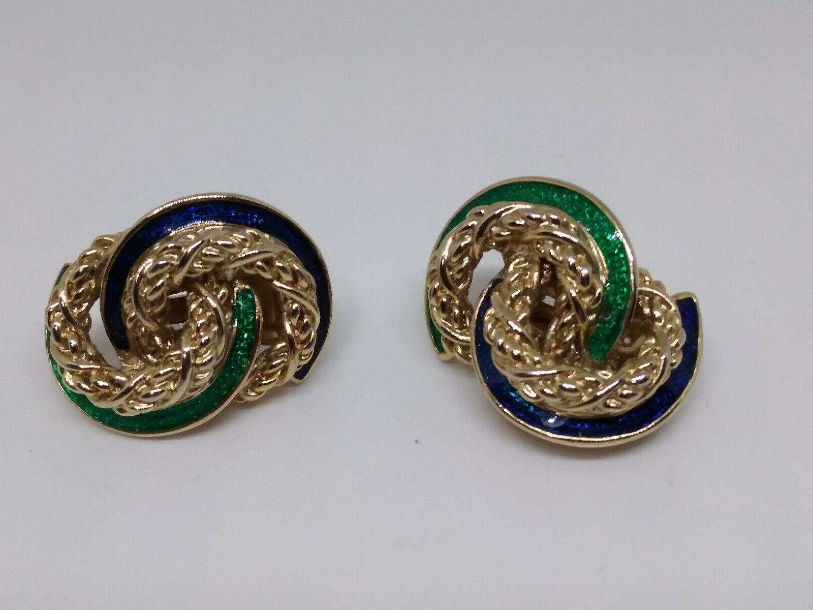 orecchini vintage clip tono e smalti verde