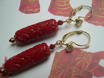 orecchini vintage resina rossa strass swarovski
