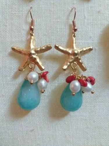 orecchini zama dorato stella marina pendente aragonite