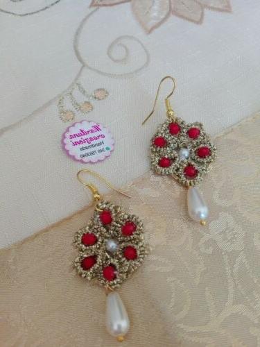 orecchinioro donna pizzo chiacchierino uncinetto con rossi