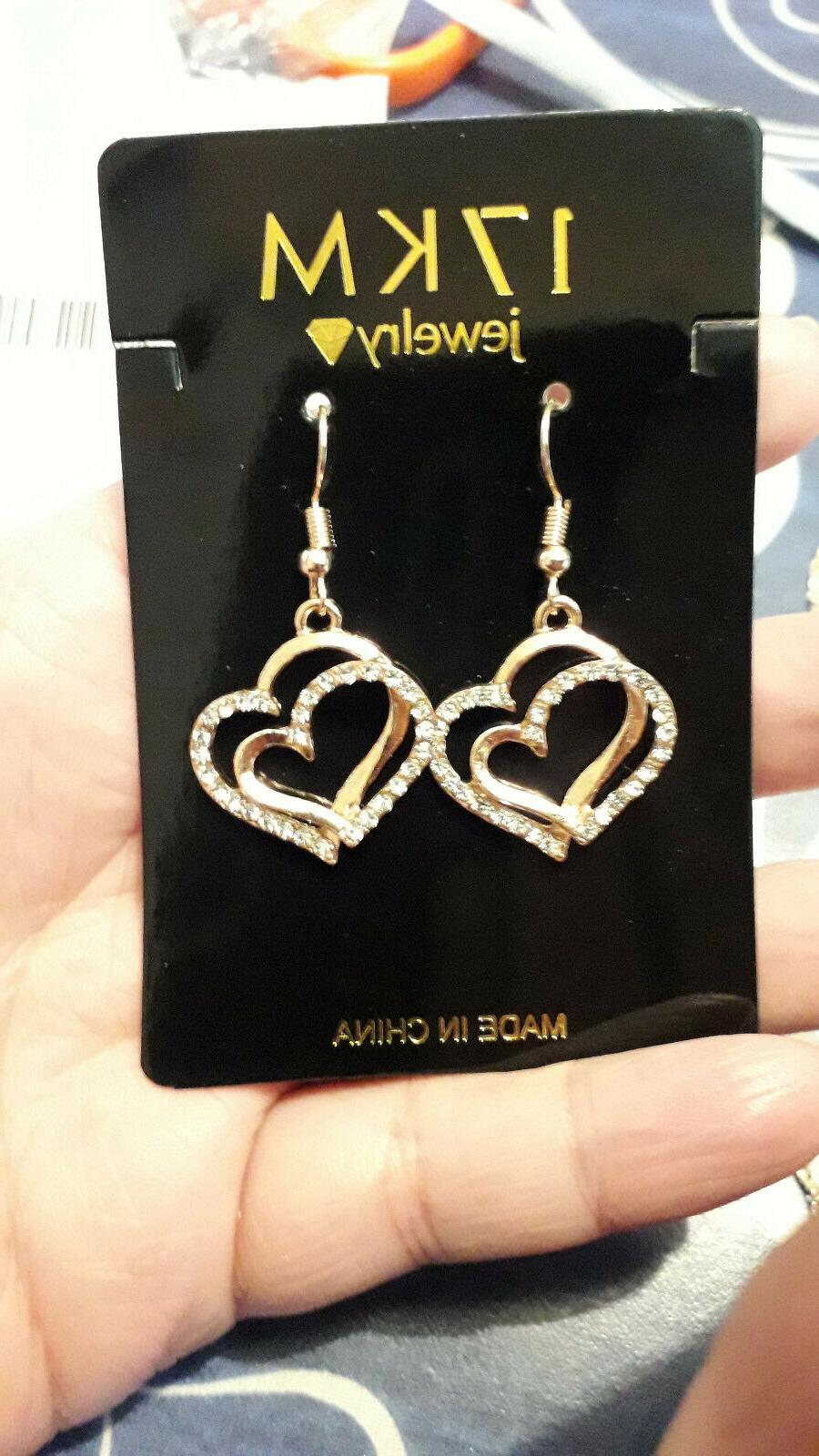 orecchinipendenti a cuore dorati con brillanti nuovi