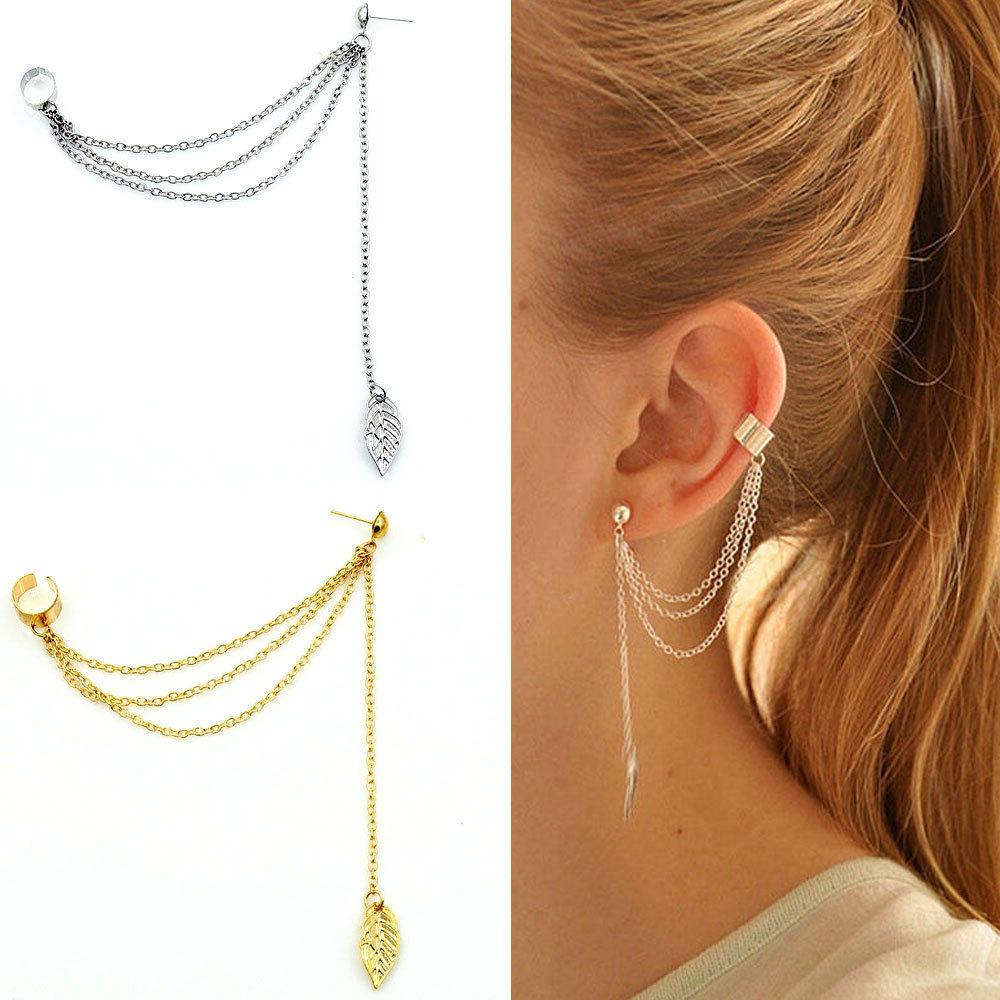 orecchino catena foglia accessorio bigiotteria clip orecchio