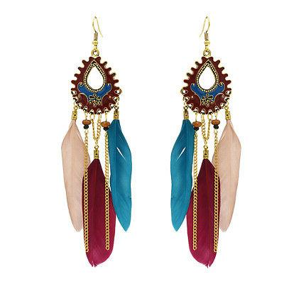 orecchino di piume lunghe vintage boho fatti